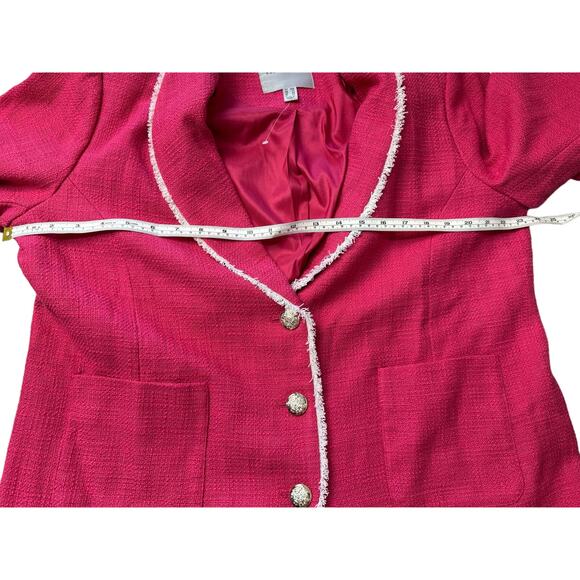 QVC Susan Graver Tweed Shawl Collar Blazer w/ Fray Trim Pink&White NWOT Size 18W - Picture 9 of 10